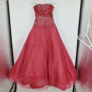 Tiffany Designs Burgundy Red Strapless Beaded Prom Formal Evening Gown Dress 8